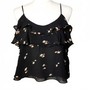 Zara Trafaluc Black Flower Crop Cami Small 0086